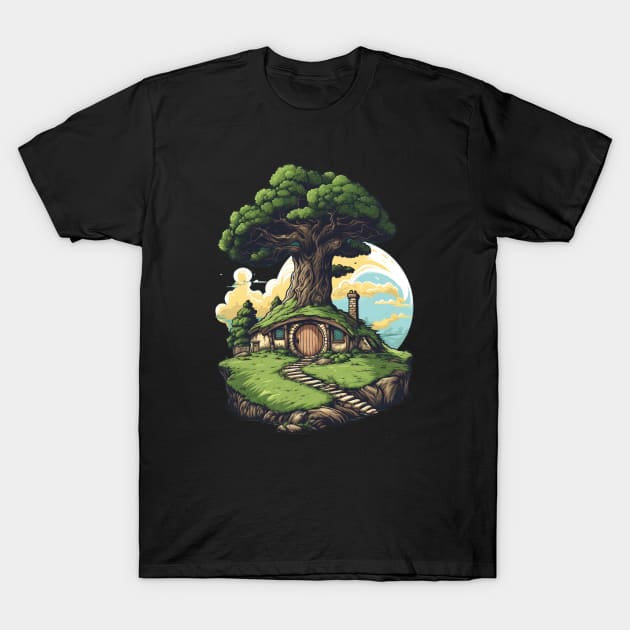 Homely Burrow - Round Door - Halfling Home - Fantasy T-Shirt by Fenay-Designs